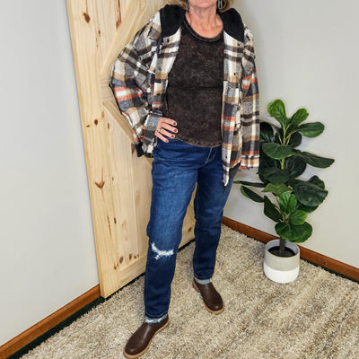 Frayed Plaid Button-Up