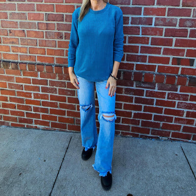 Chenille Waffle Round Neck Sweater
