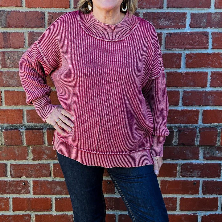 Washed Side Slit Oversized Sweater