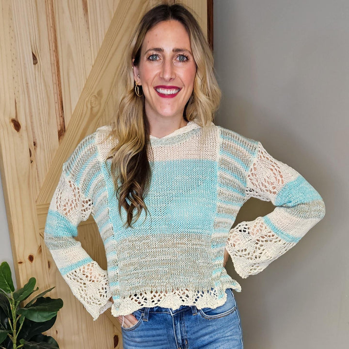 Crochet Mixed Hoodie Pullover Sweater