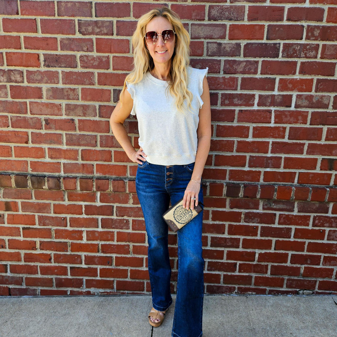 Round Neck Ruffle Sleeved Pullover Top