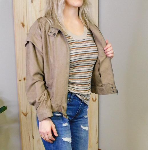 Zip Up Jacket w/ Button Detail