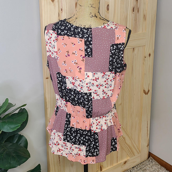 Floral Patchwork V-Neck Sleeveless Top