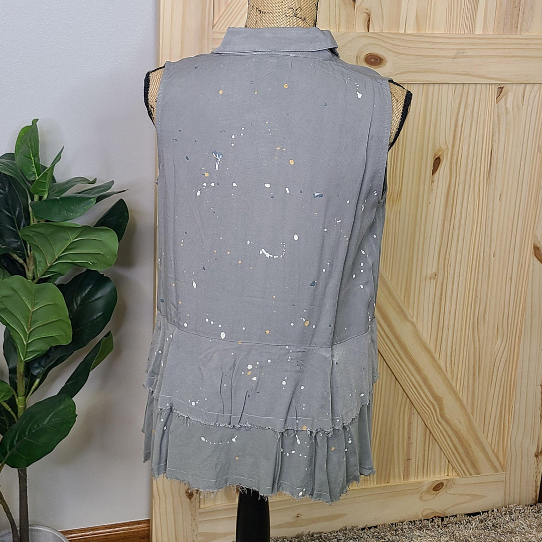 Paint Speckled Sleeveless Peplum Top