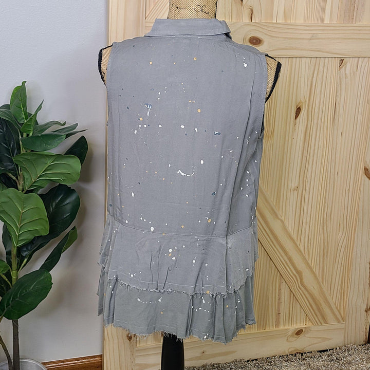 Paint Speckled Sleeveless Peplum Top