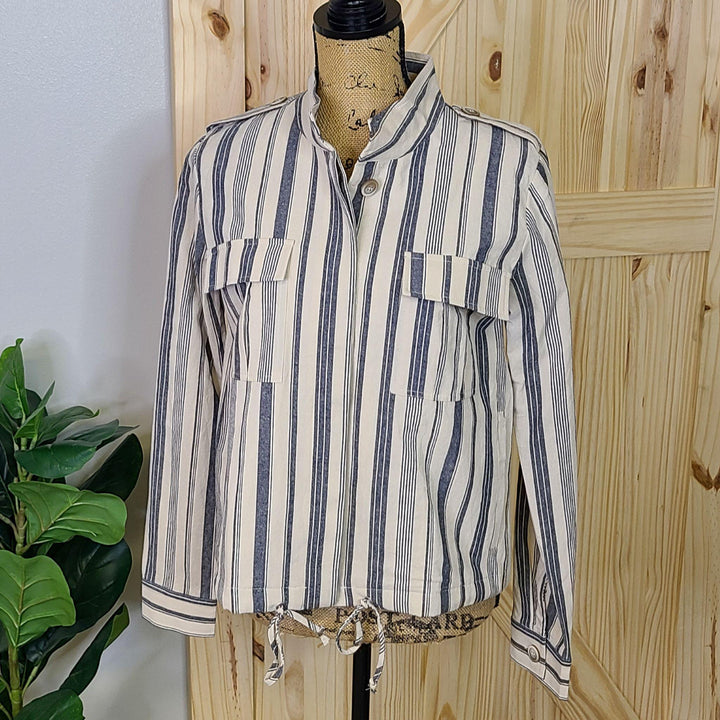 Stripe Utility Jacket w/ Drawstrings