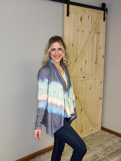 Tie Dye Shawl Collar Open Cardigan