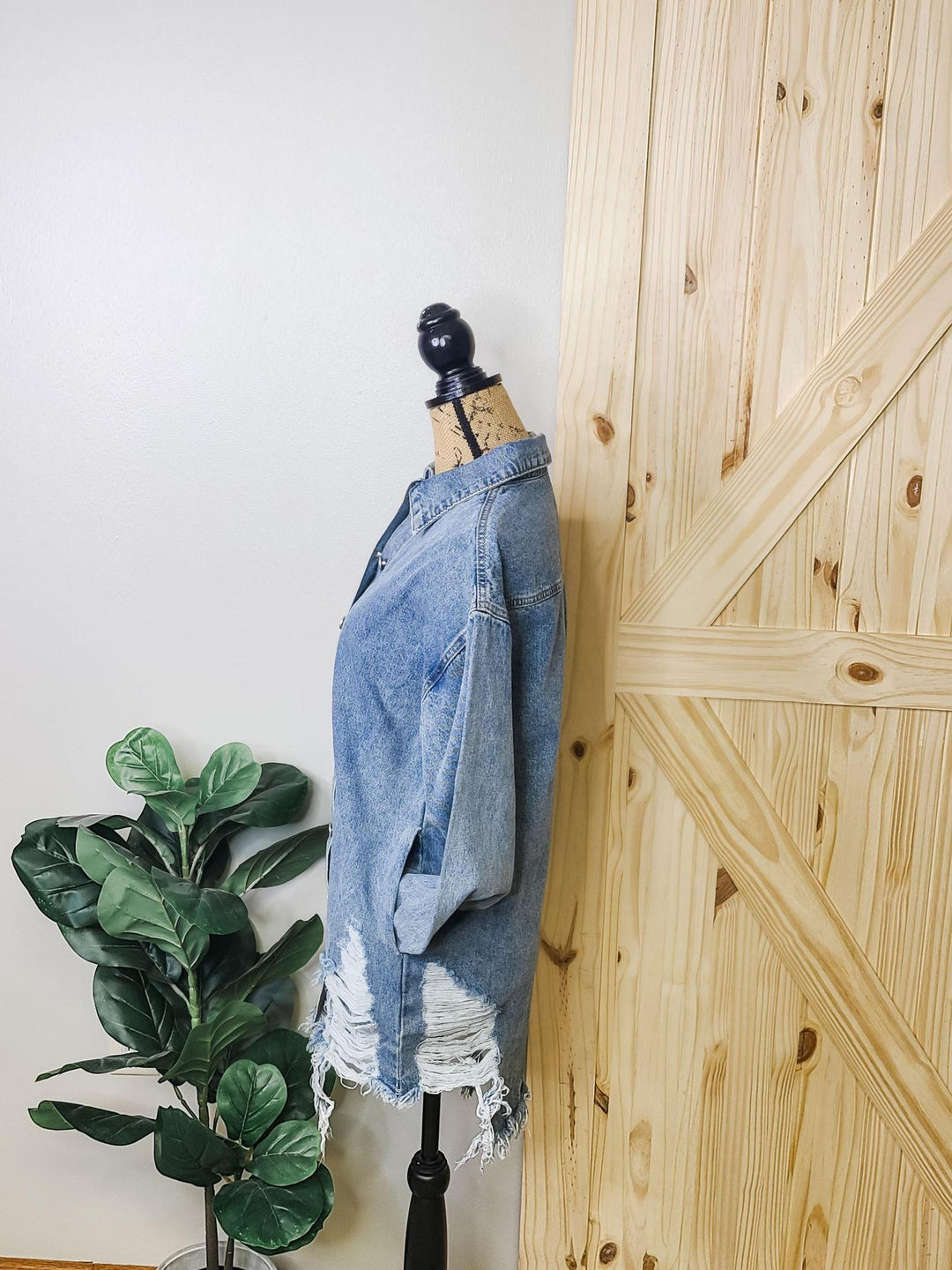 Distressed Hem Shirt Jacket