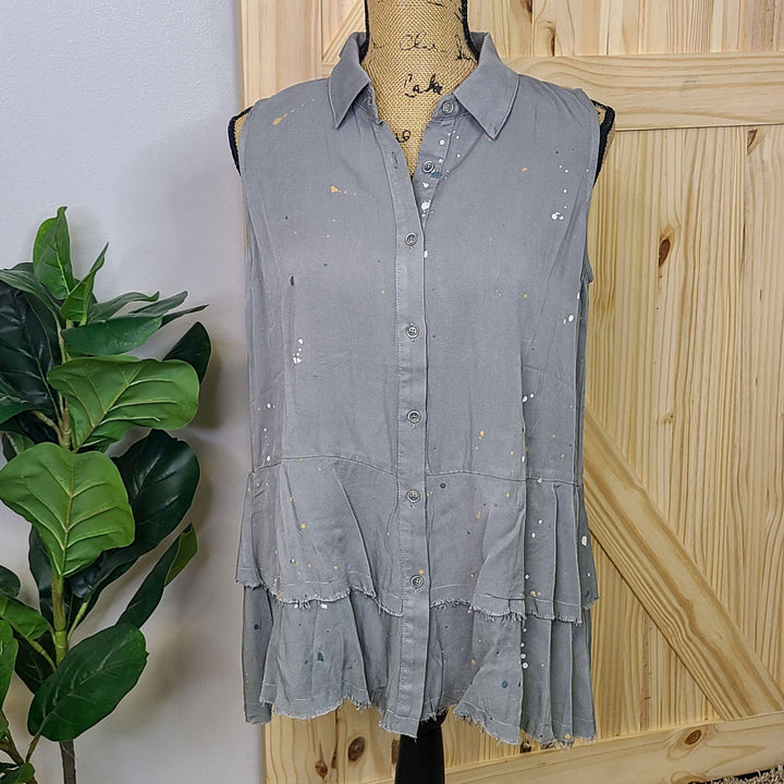 Paint Speckled Sleeveless Peplum Top