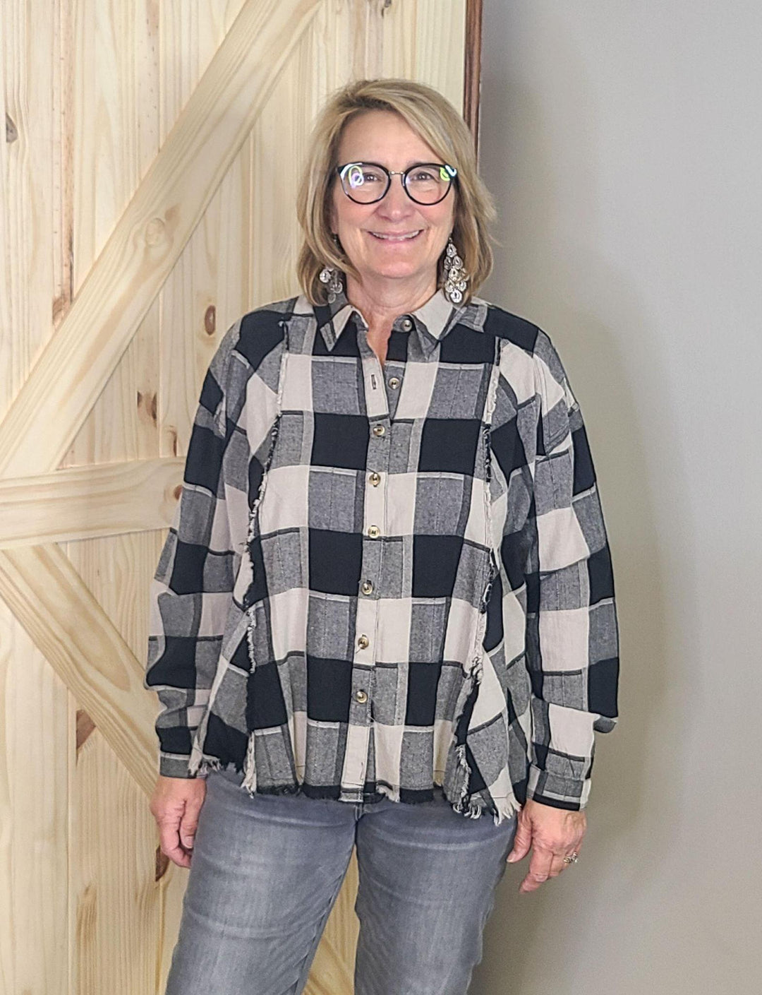 Plaid Yarn Dye Linen Top