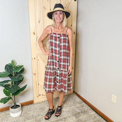 Plaid Crinkle Button Down Dress