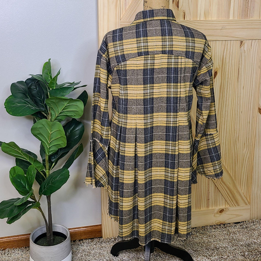 Bell Sleeves Plaid  Button Down Tunic