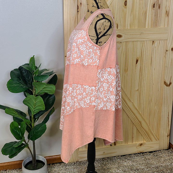 Print Mix Sleeveless Mineral Washed Dress