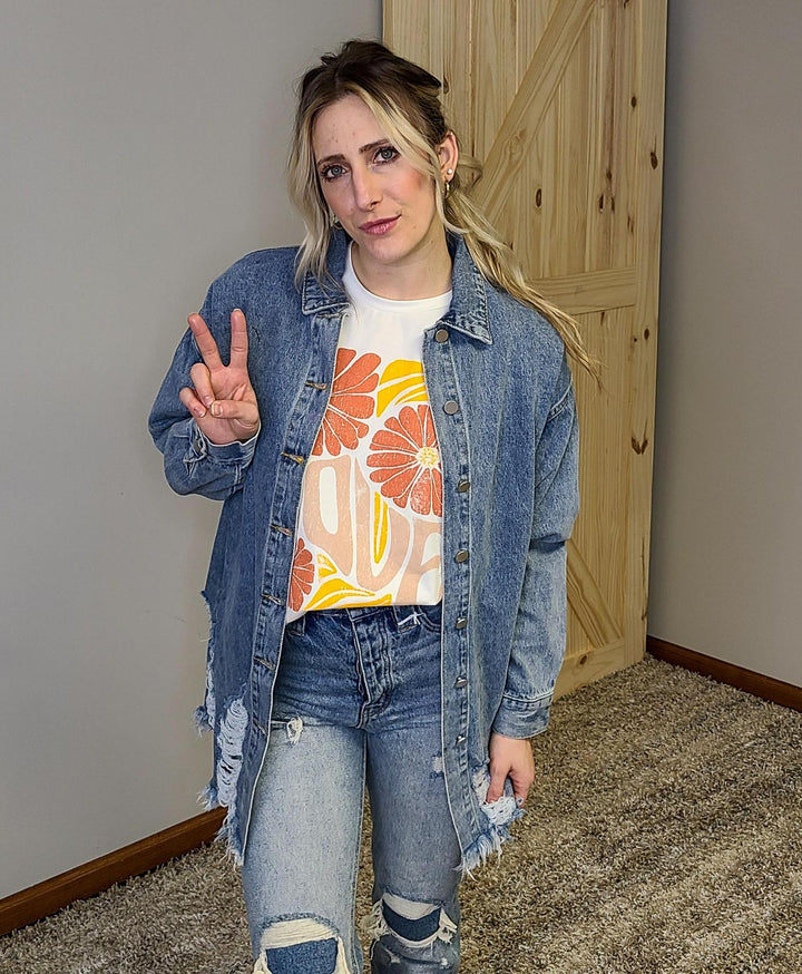 Distressed Hem Shirt Jacket