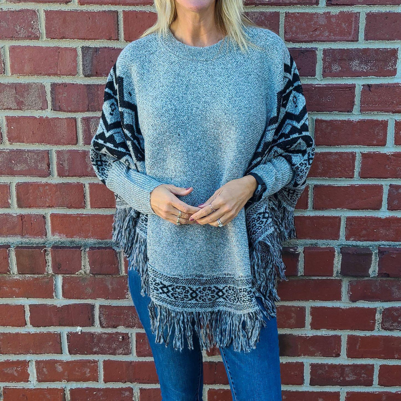 Fringe Hem Oversized Poncho