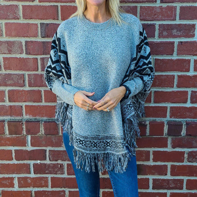 Fringe Hem Oversized Poncho
