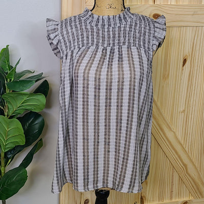 Plaid Smocked Top w/ Ruffled Shoulders