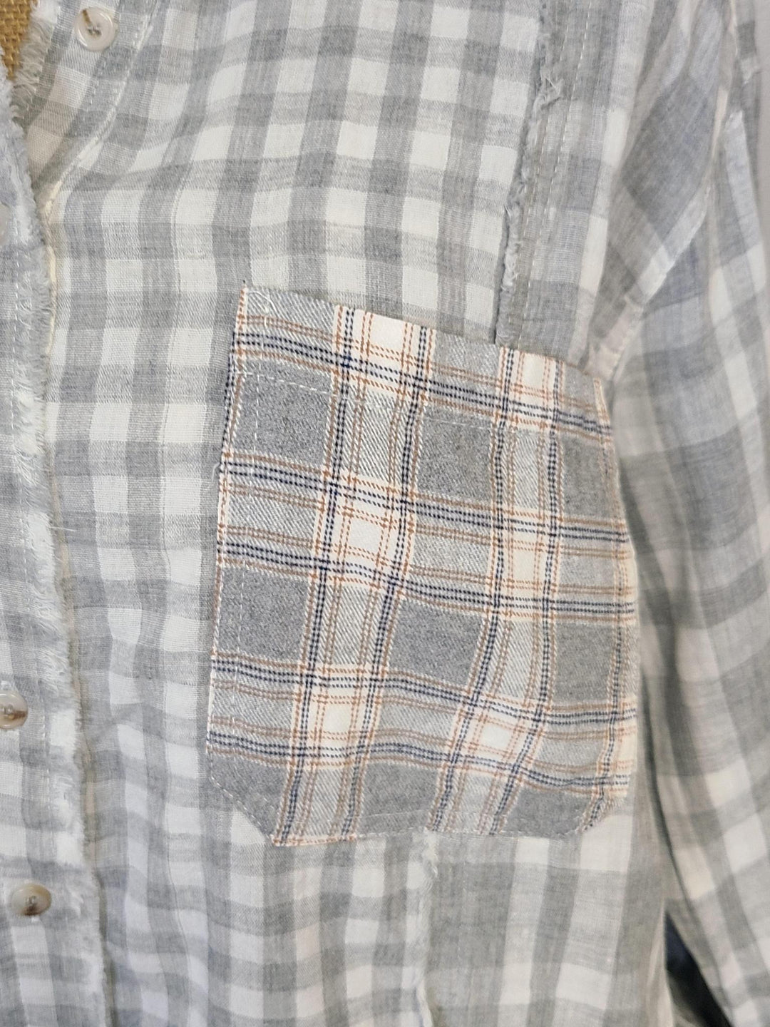 Mixed Checker Print Oversize Button Down