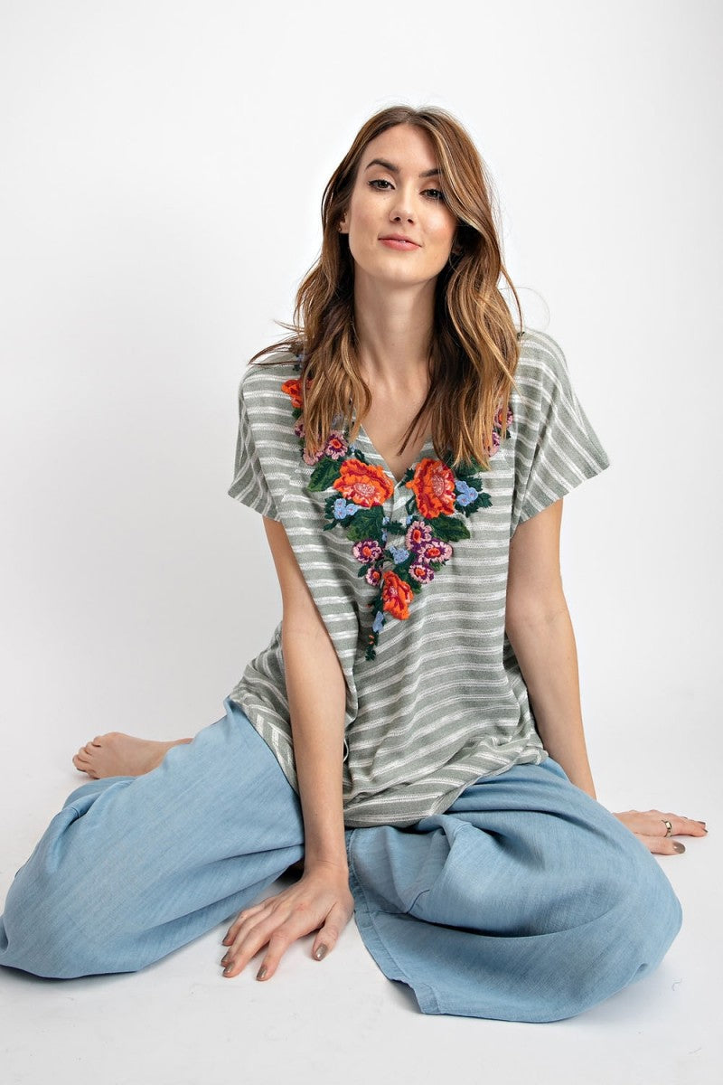 STRIPED SURPLUS FLORAL EMBROIDERED HI LOW TOP