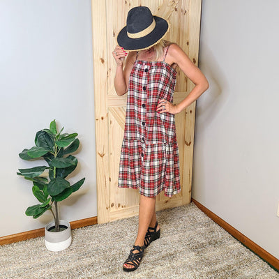 Plaid Crinkle Button Down Dress