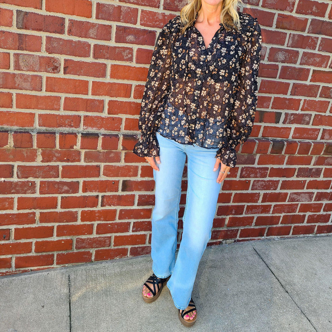 Split Neck Floral Blouse