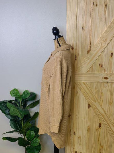 Rib Knit Shacket w/ Side Seam Pockets
