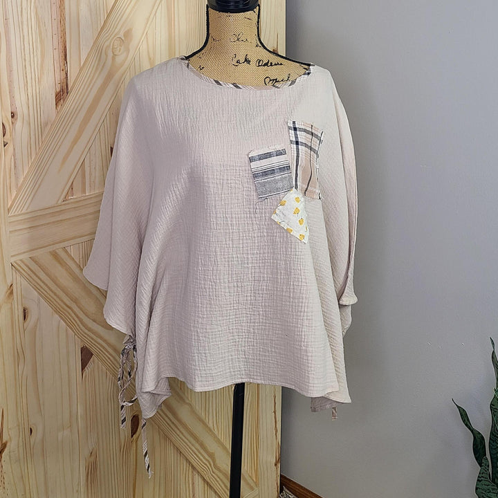 Dolman Sleeves Cotton Gauze Patch Work Top