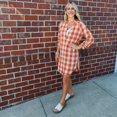 Fray Bottom Washed Plaid Shirt Dress