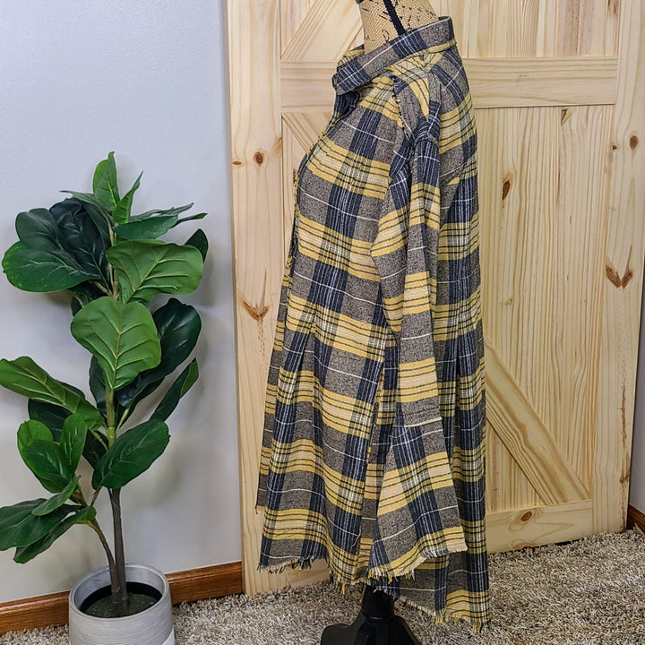 Bell Sleeves Plaid  Button Down Tunic