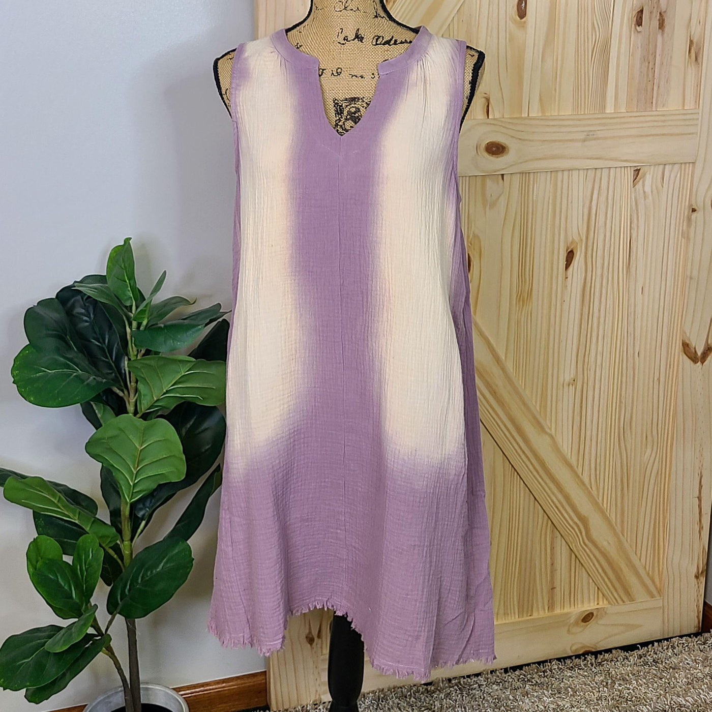 Split V-Neck Acid Washed Dress