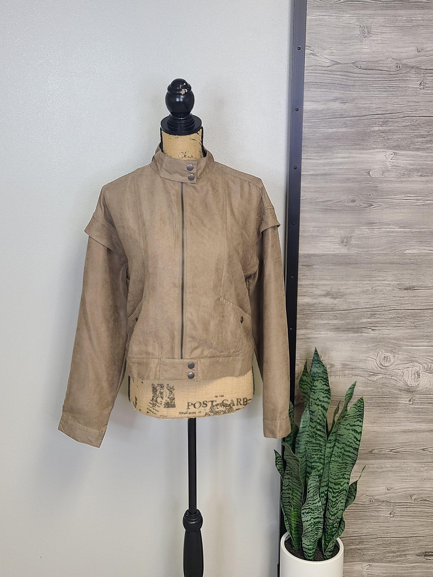 Zip Up Jacket w/ Button Detail