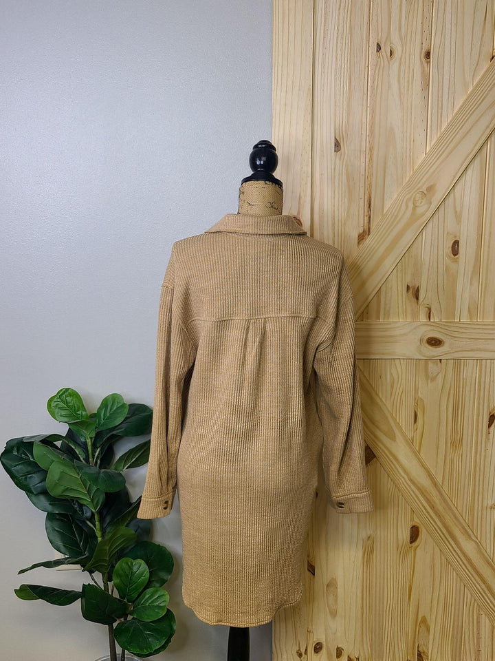 Rib Knit Shacket w/ Side Seam Pockets