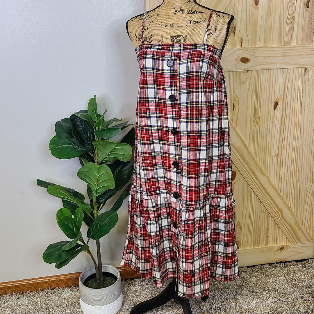Plaid Crinkle Button Down Dress