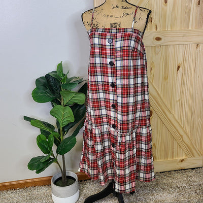 Plaid Crinkle Button Down Dress