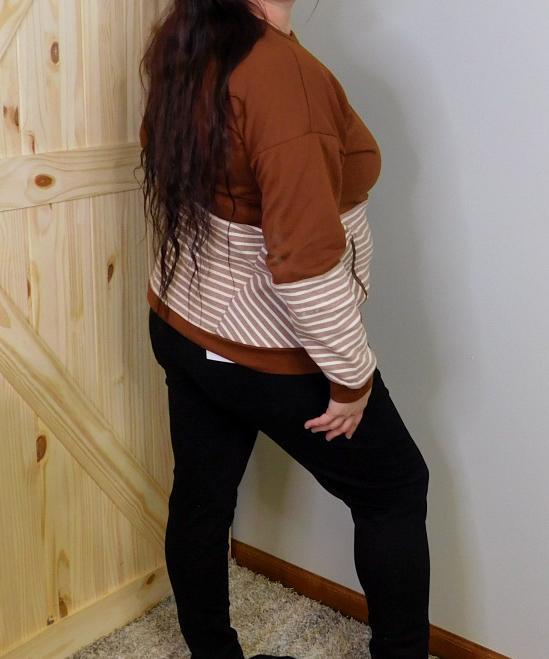 Striped Mixed Pullover w/ Zipper