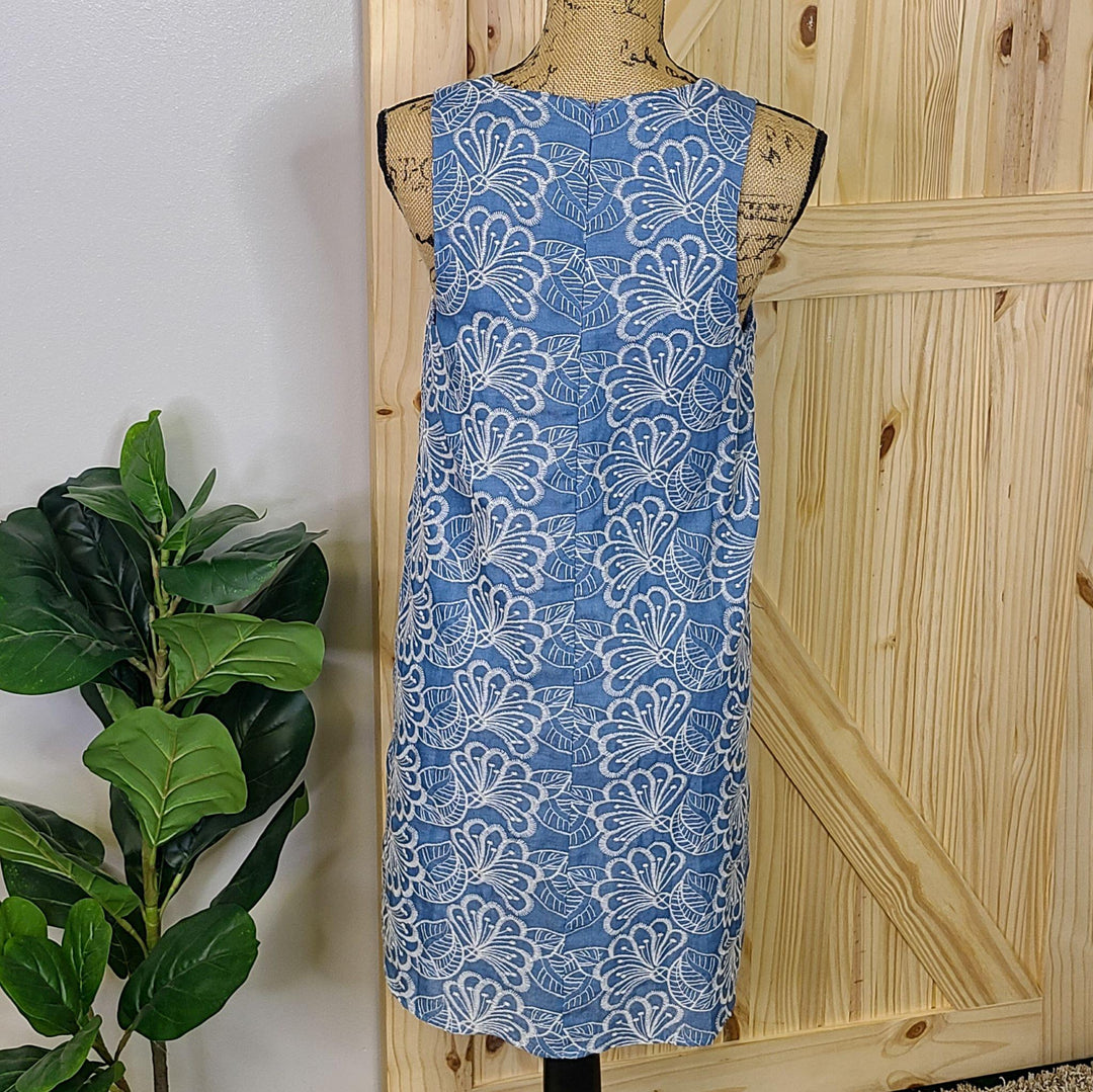 Embroidered Chambray Tank Swing Mini Dress