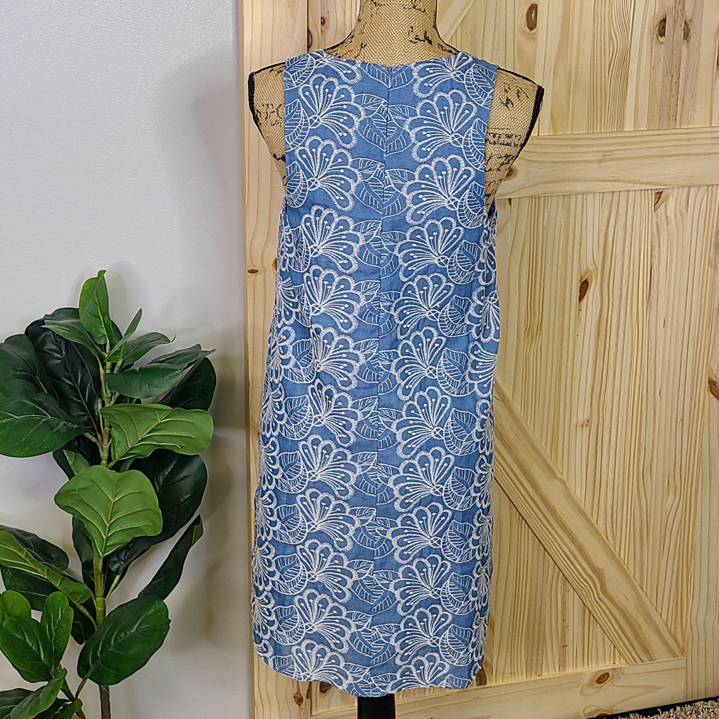 Embroidered Chambray Tank Swing Mini Dress