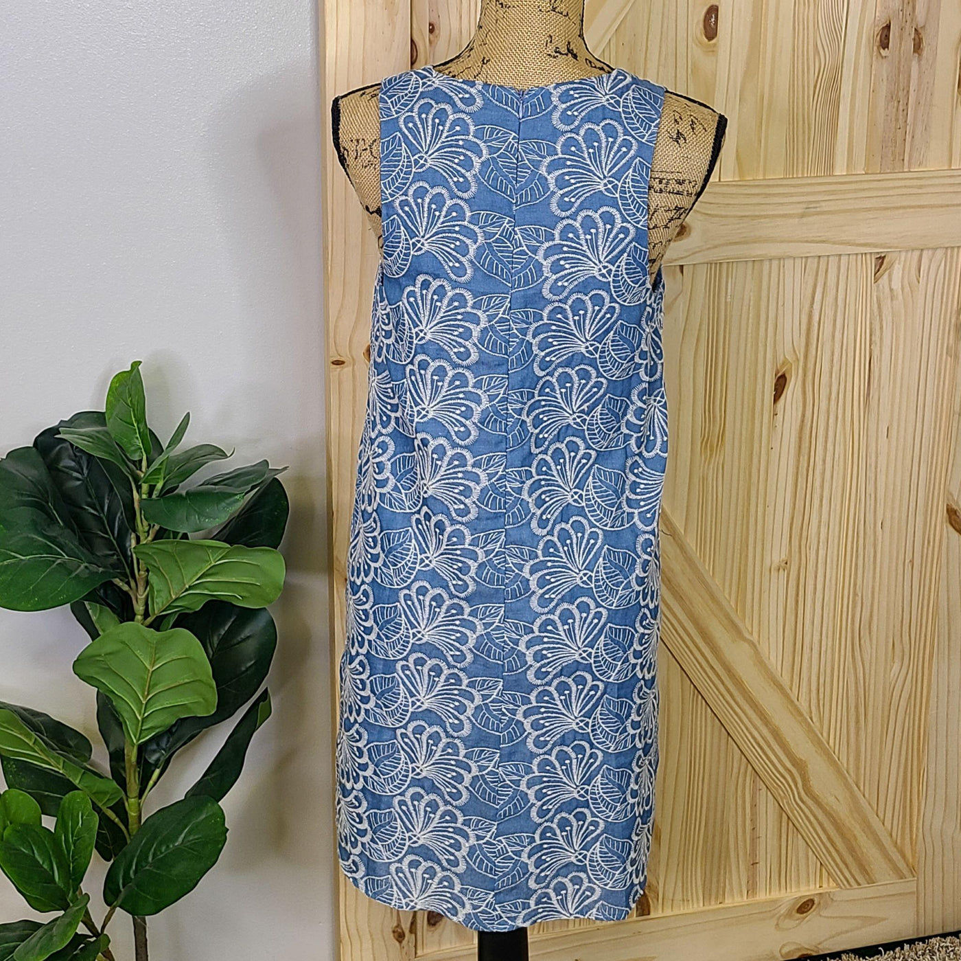 Embroidered Chambray Tank Swing Mini Dress