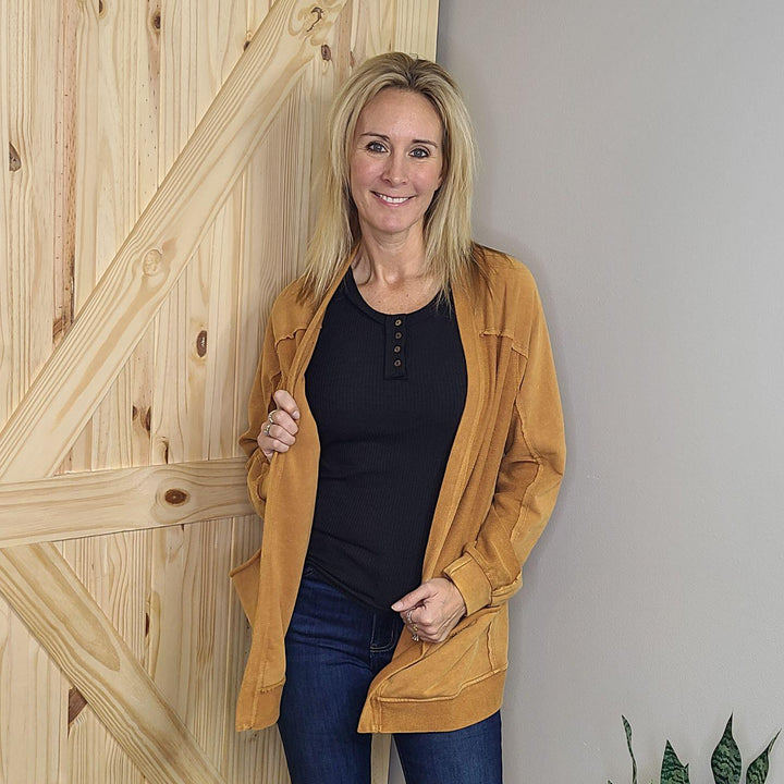 Washed Oversized Pocket Front Cardigan