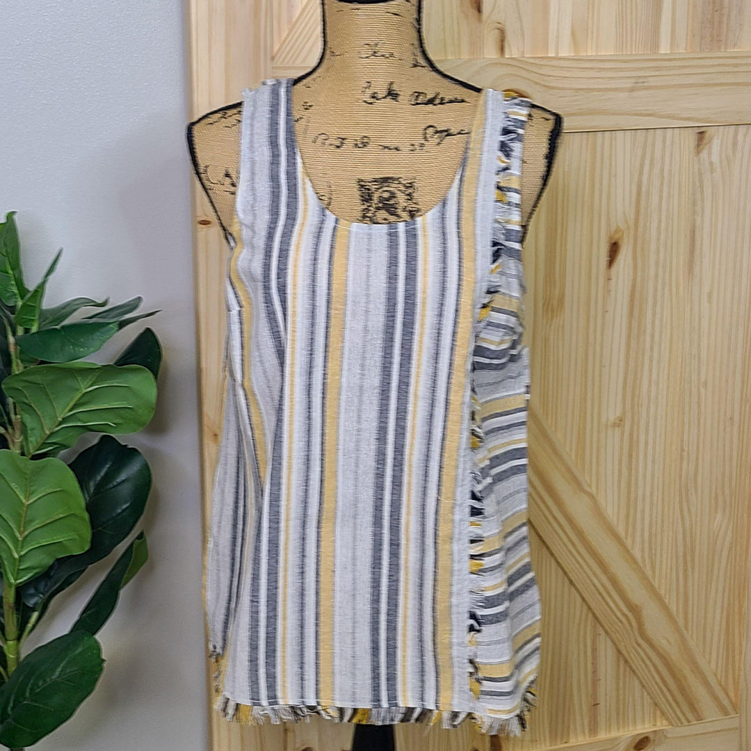 Sleeveless Strip Top w/ Fray Detail
