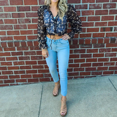 Split Neck Floral Blouse