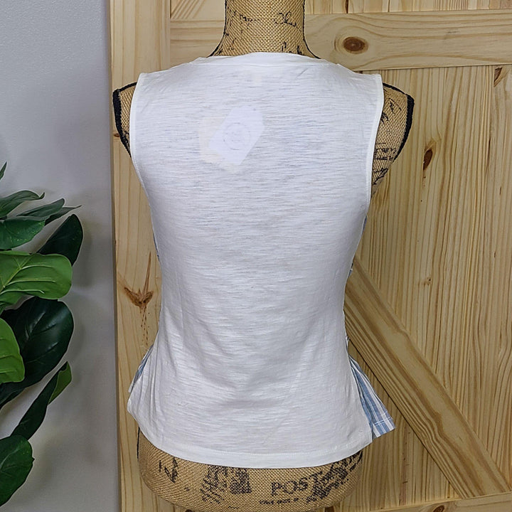 Smocked Front Sleeveless Mix Media Top