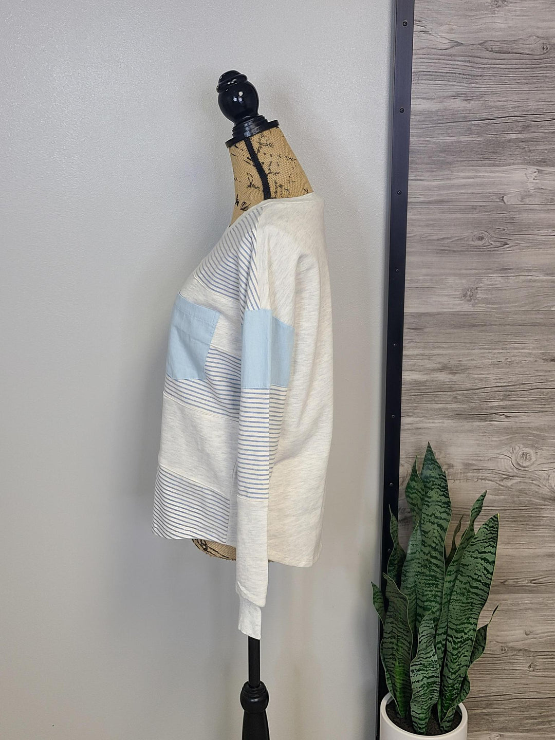 Denim Contrast Mixed Stripe Pullover
