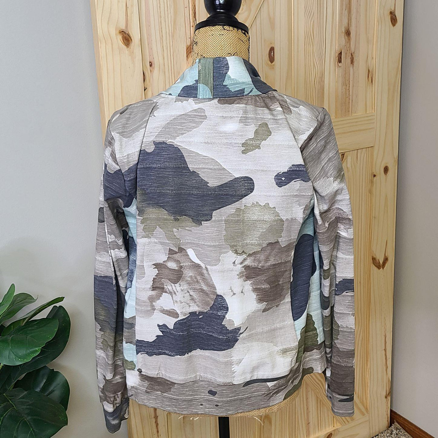 Acid Wash Camo Mix Zip Collar Jacket