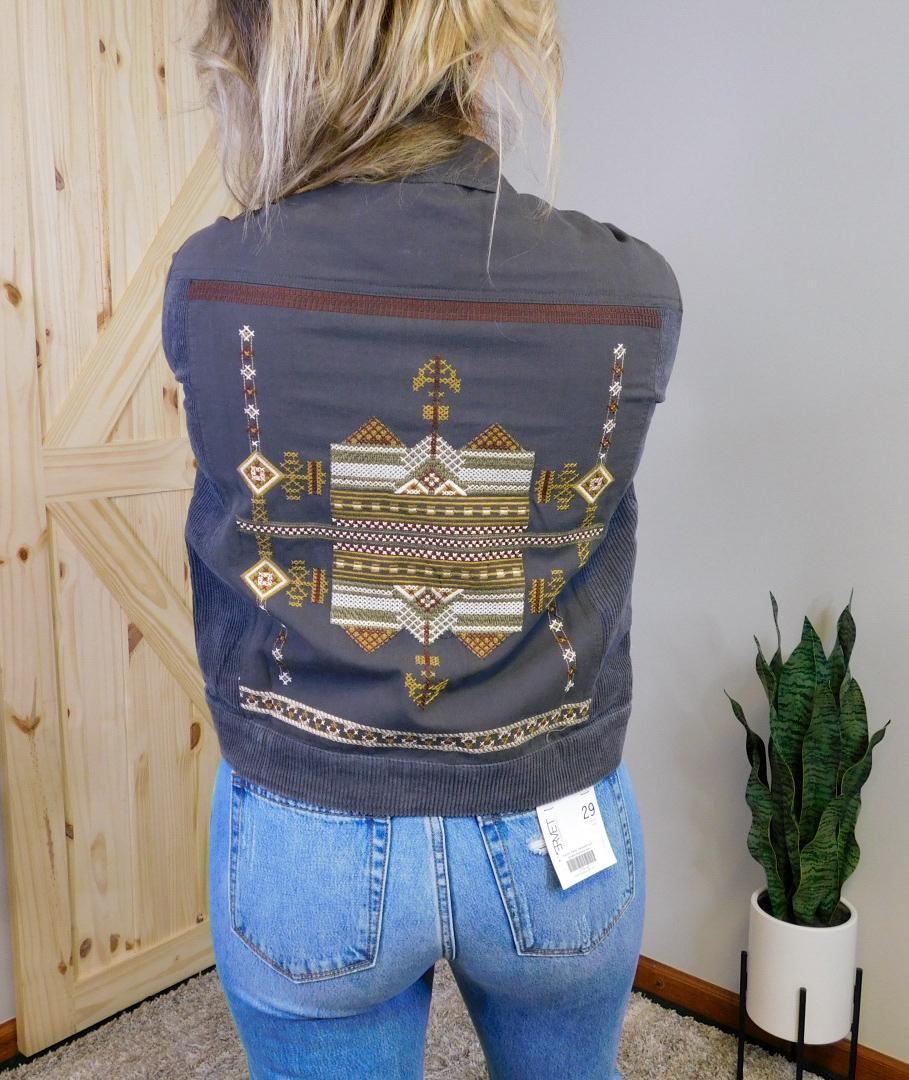 Corduroy Mix Ethnic Print Jacket