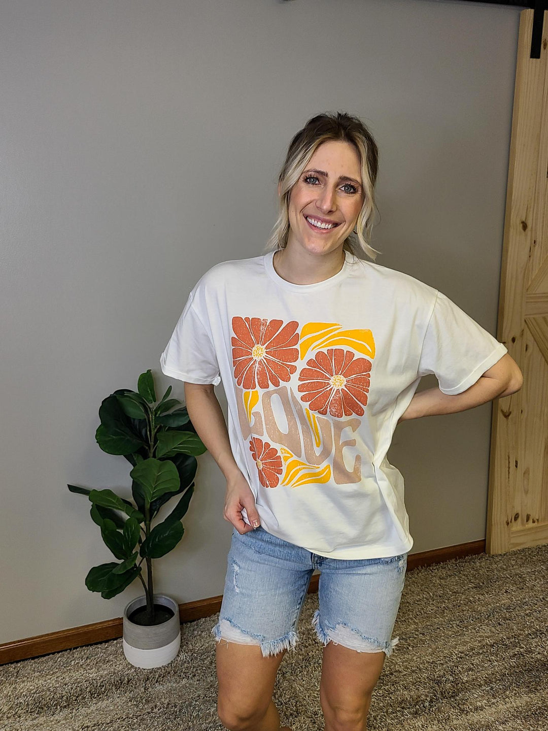 Floral Print Smiley Face Graphic Tee