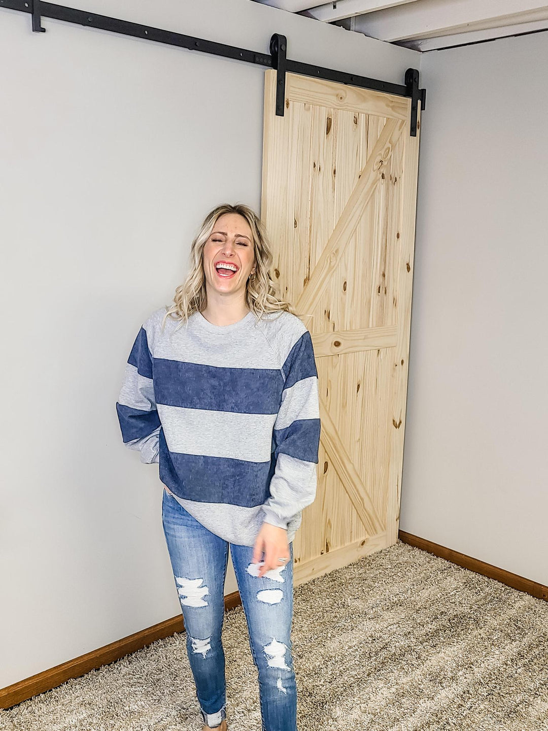 Color Block Top w/ Corduroy Detail