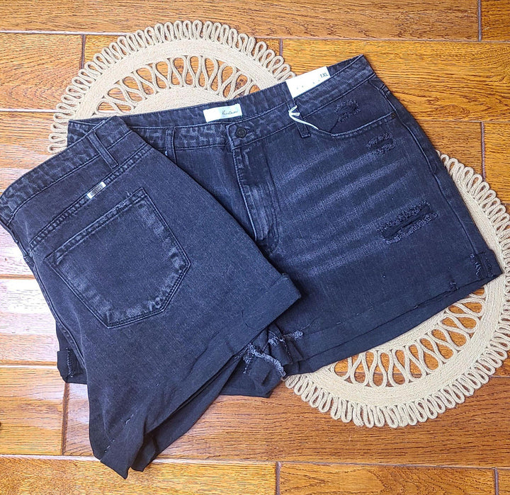 Kancan Plus High Rise Frayed Hem Shorts