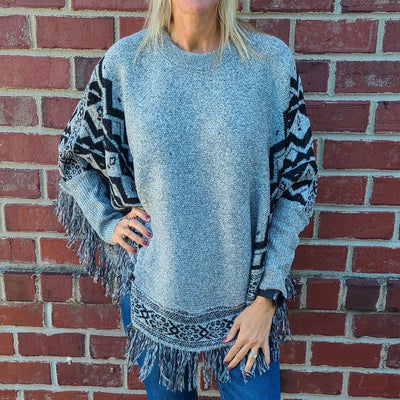 Fringe Hem Oversized Poncho