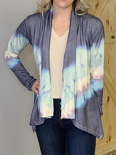 Tie Dye Shawl Collar Open Cardigan